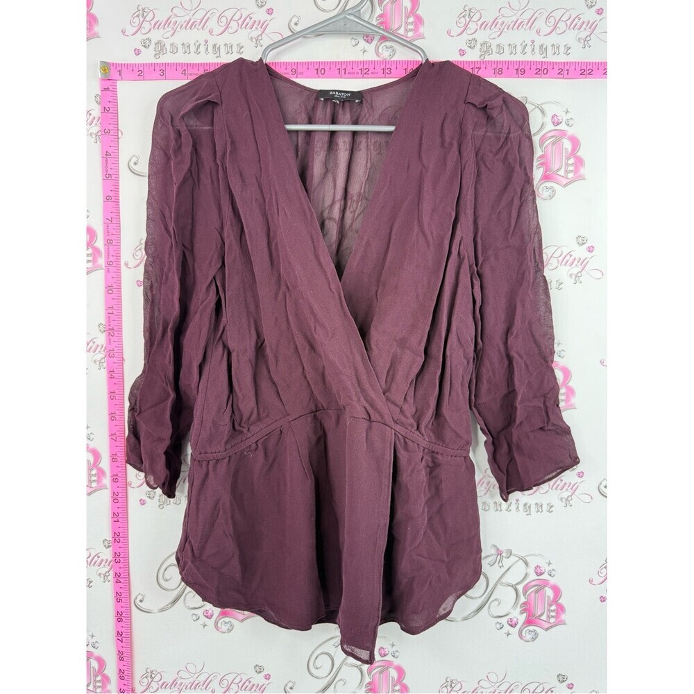 Babaton blouse silk purple wine deep red shirt Mauve Wrap-Style Blouse